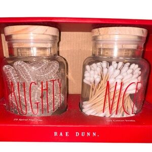 Rae Dunn NEW Naughty or Nice Gift set Spiral Hair Ties & Cotton Swabs